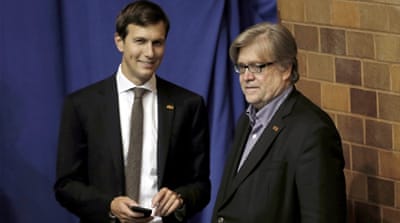 Jared Kushner, left, stands with Stephen Bannon, Trump's new controversial senior White House adviser [Reuters]