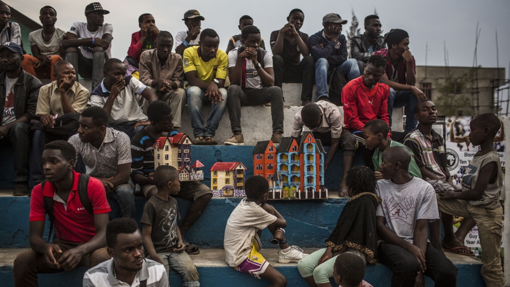Young men take part in a sporting event at the youth centre in Goma [Francesca Volpi/Al Jazeera]