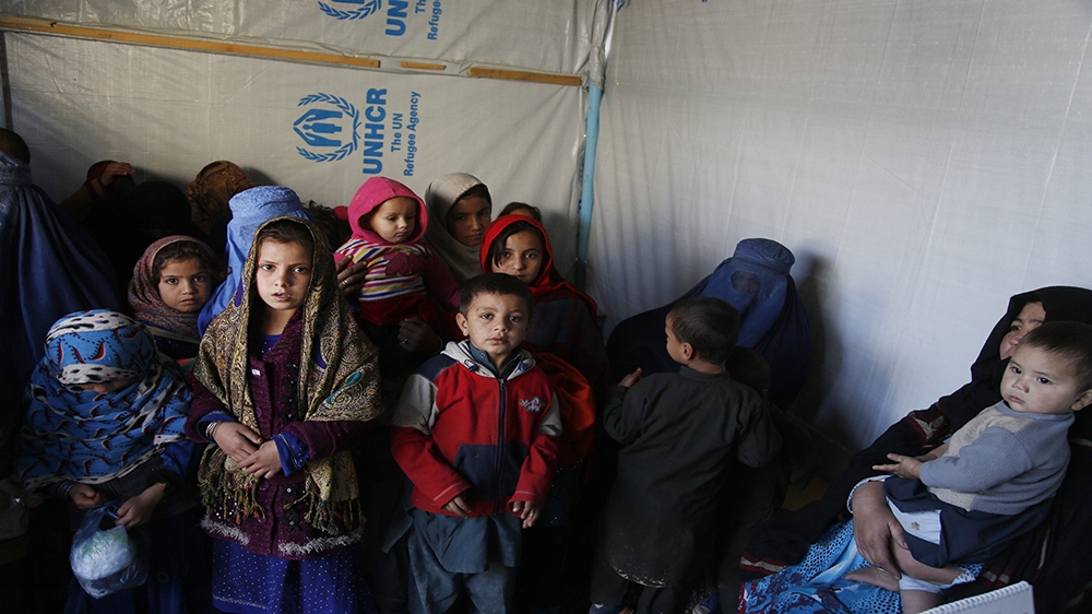 Afghan child refugees at UNHCR centre outside Kabul