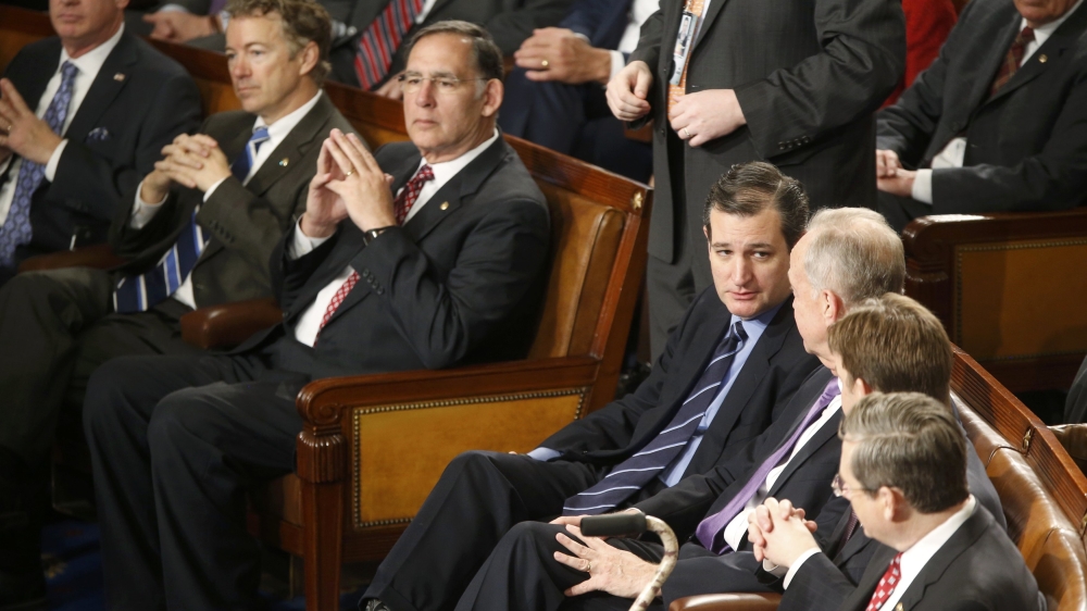 Republican members of Congress listen to Israeli Prime Minister Netanyahu''s address to joint meeting on Capitol Hill in Washington