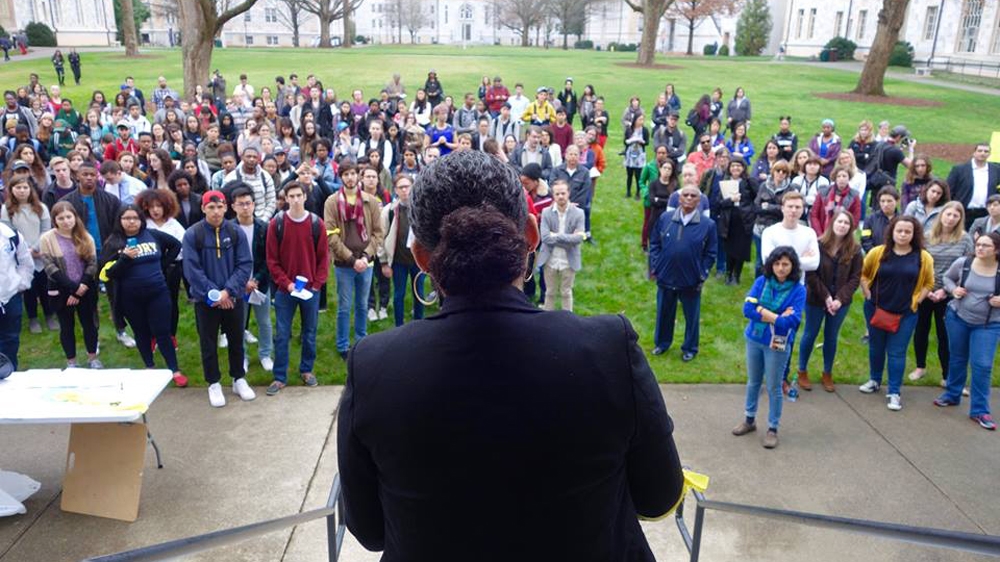 On February 8, students staged a walkout at Emory University in Atlanta, Georgia to urge the school administration to declare itself a sanctuary campus [Courtesy of Laura Emiko Soltis via the Emory Sanctuary Coalition]
