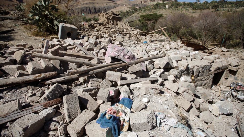The rubble of a house destroyed by a Saudi-led air strike is pictured in Sanaa