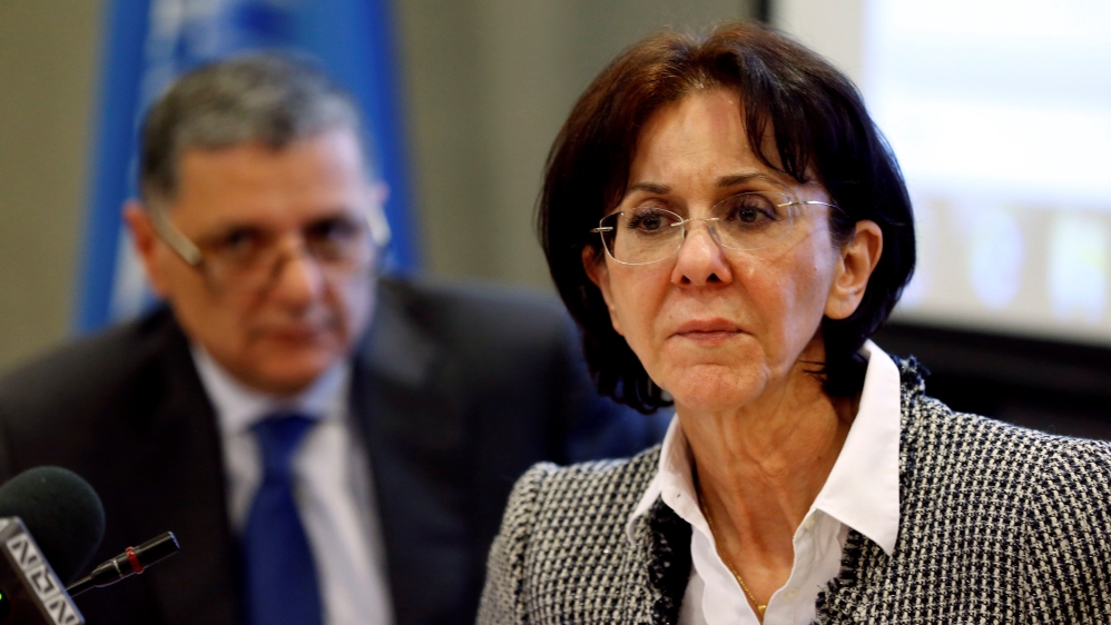 U.N. Under-Secretary General and ESCWA Executive Secretary Rima Khalaf attends a news conference in Beirut