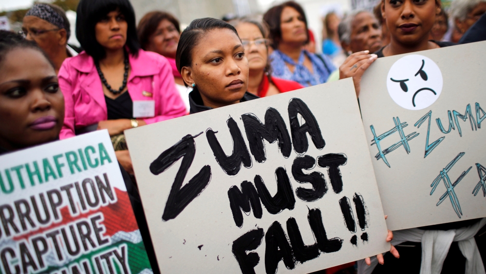 Demonstrators protest against South African President Jacob Zuma''s firing of Finance Minister Pravin Gordhan, outside Parliament in Cape Town