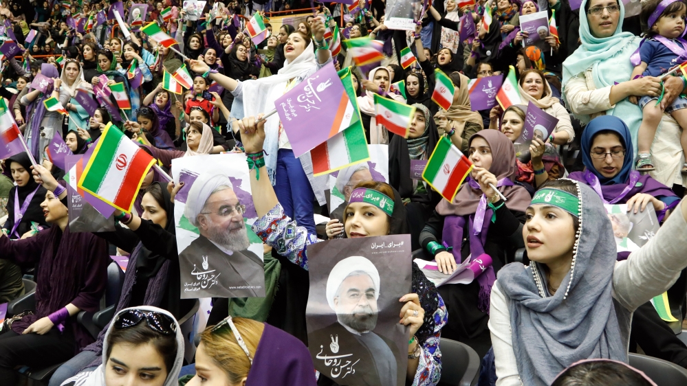 Iranian Presidential candidate Hassan Rounahi election campaign rally in Tehran