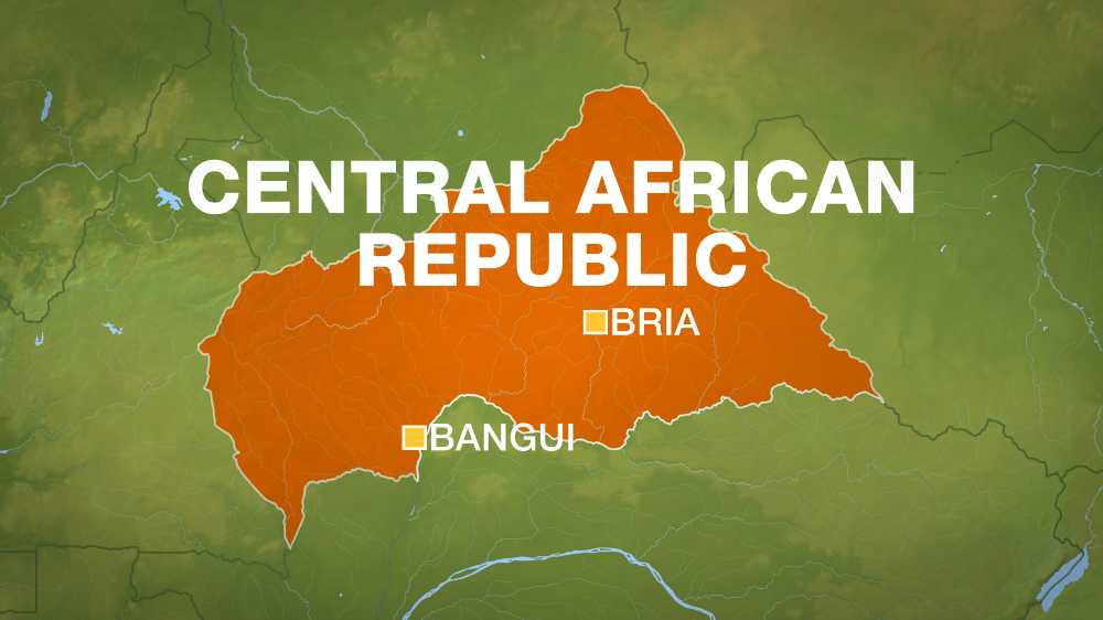 Central African Republic (CAR) map with Bria and Bangui