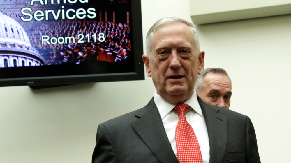 Defense Secretary James Mattis and Joint Chiefs Chairman Marine Gen. Joseph Dunford arrive for a House Armed Services Committee hearing