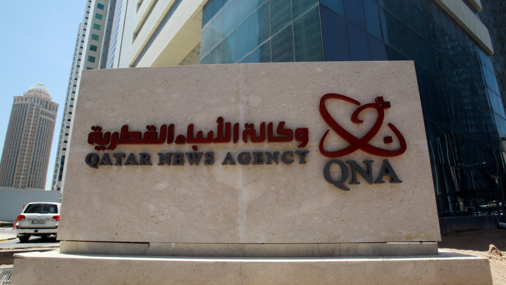 A signboard of Qatar News Agency is seen in Doha