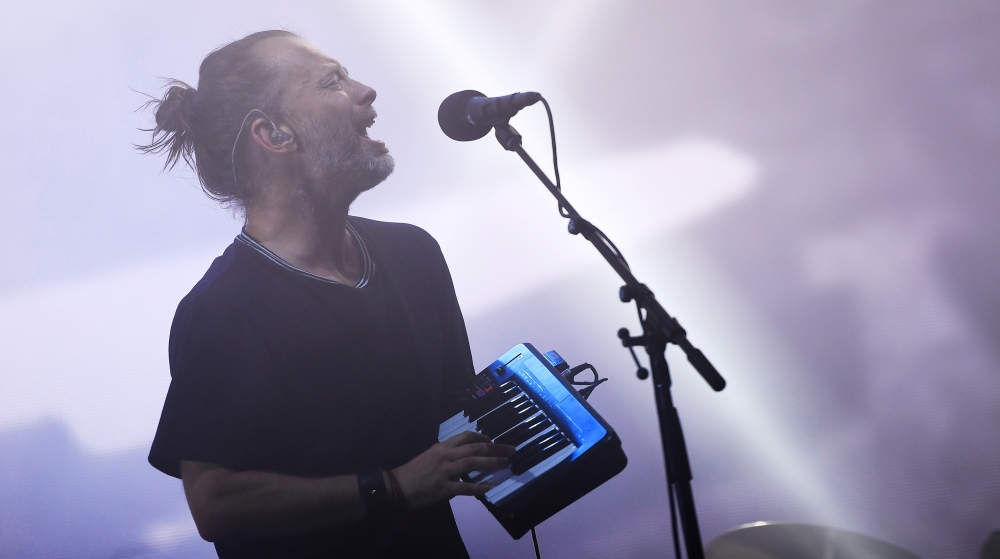 Radiohead performs on the Pyramid Stage at Worthy Farm in Somerset during the Glastonbury Festival