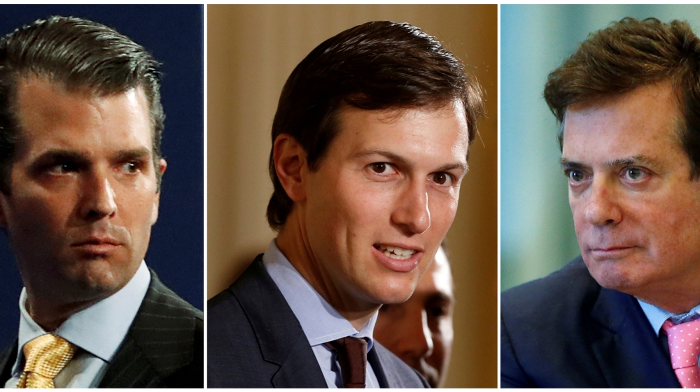 FILE PHOTO - A combination photo of Donald Trump Jr., Jared Kushner and Paul Manafort
