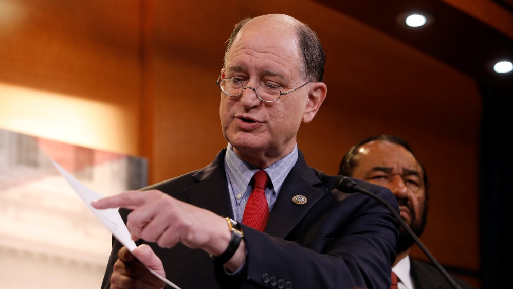 Rep. Brad Sherman (D-CA) speaks with the media about his plans to draft articles of impeachment against President Donald Trump on Capitol Hill in Washington