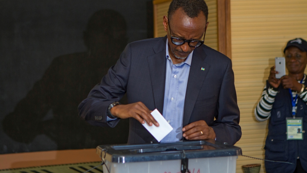 Paul Kagame cast his vote in Kigali [Jean Bizimana/Reuters]