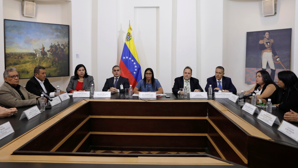 Delcy Rodriguez, president of the National Constituent Assembly, speaks during a meeting of the Truth Commission in Caracas