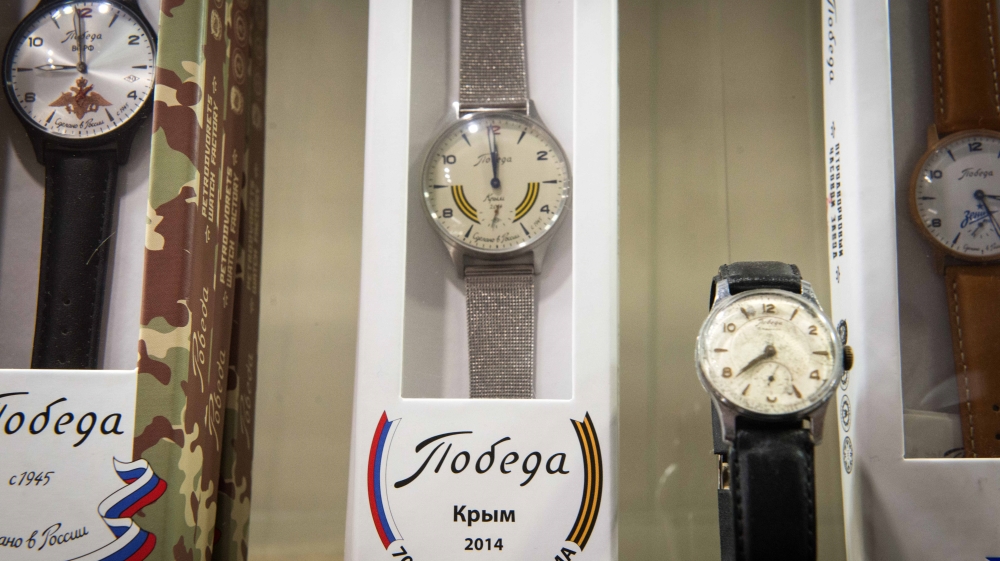 In 2014, the Raketa watch factory released a Pobeda (Victory) watch dedicated to Crimea. Henderson-Stewart says the watch was not meant to mark the 2014 annexation but the liberation of Crimea from the fascists in 1944 [Sergey Kozmin/Al Jazeera]