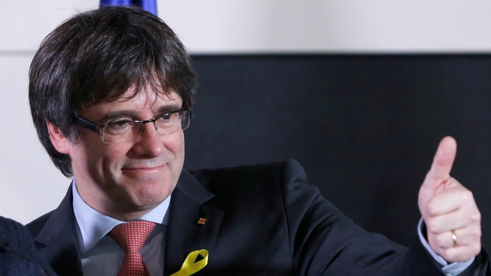 Carles Puigdemont, the dismissed President of Catalonia, arrives to speak after watching the results of Catalonia''s regional election in Brussels
