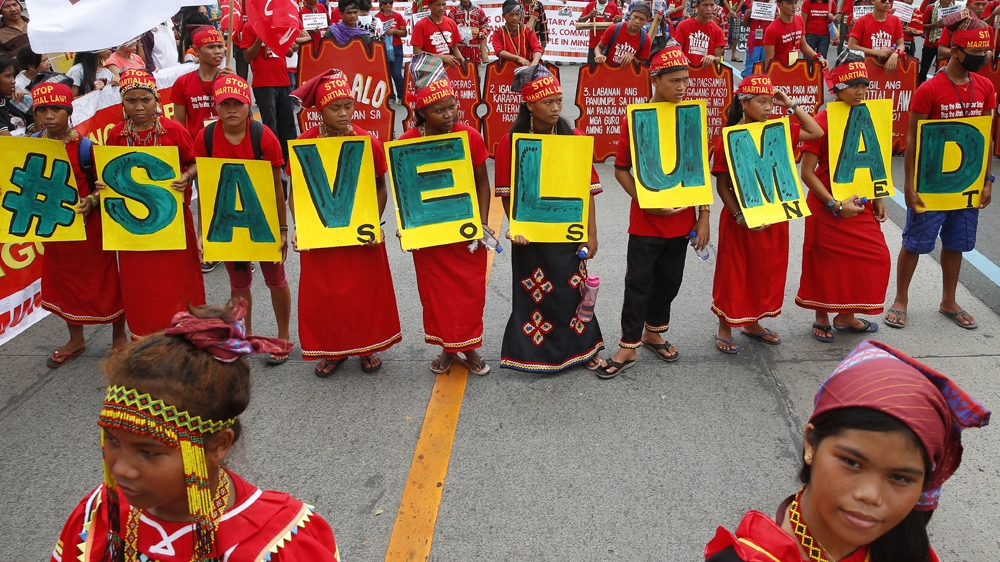 Indigenous people of the southern Philippines protest Duterte's policies in 2017 [File: AP]
