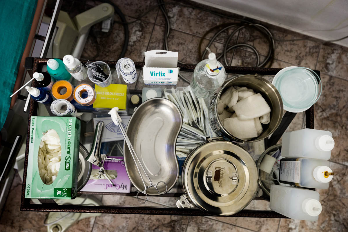 Medical tools in a gynaecologist’s surgery in a small village near Ulcjini.
