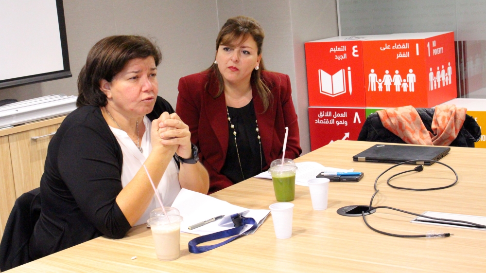 Rana, left, at a UNICEF event in Jordan last year [Courtesy: Khetam Malkawi/UNICEF Jordan]