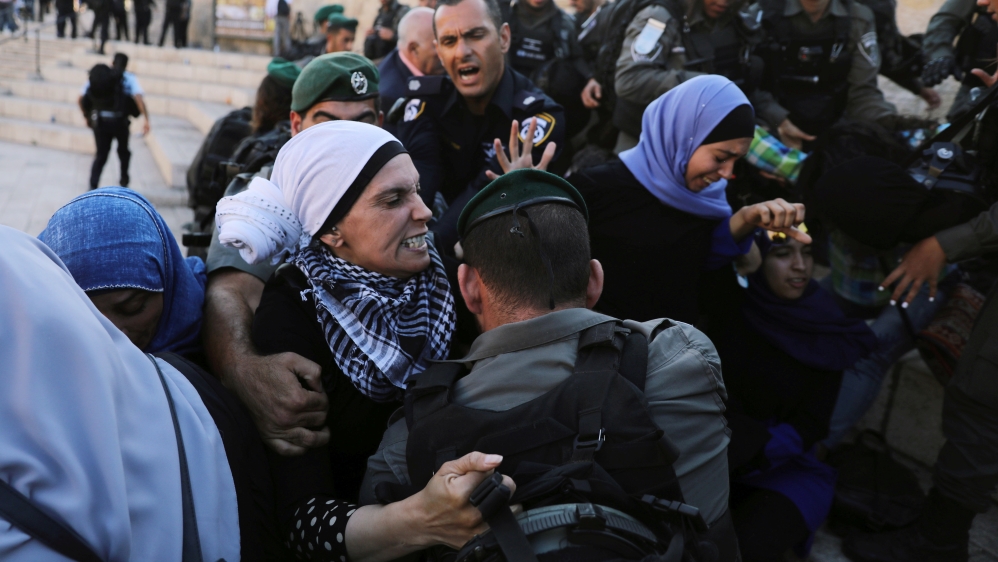 Protesters gathered outside the Damascus Gate as part of Nakba day protests [Ammar Awad/Reuters]