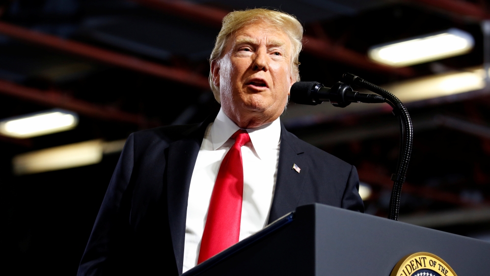U.S. President Donald Trump speaks during a Make America Great Again rally in Great Falls, Montana