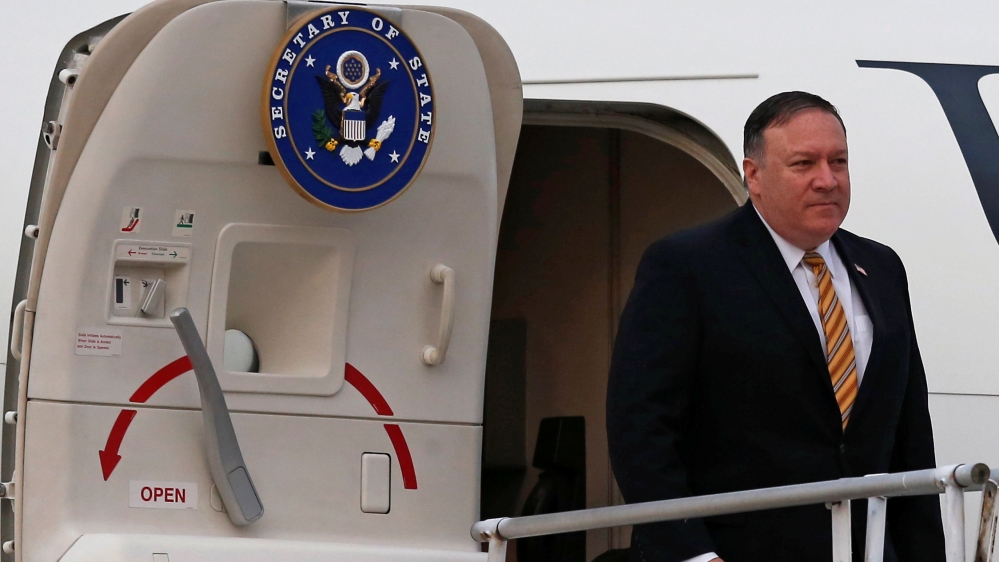 U.S. Secretary of State Mike Pompeo arrives at Royal Malaysian Air Force base in Subang