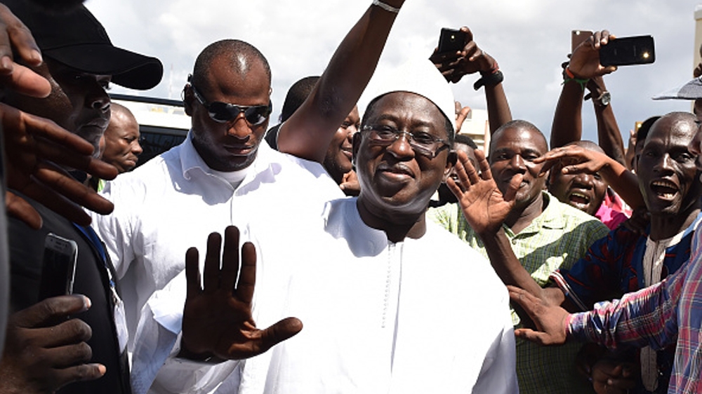 MALI-POLITICS-VOTE Malian Opposition leader and presidential candidate SoumaIila Cisse arrives at the his campaign headquarter on August 13, 2018 in Bamako