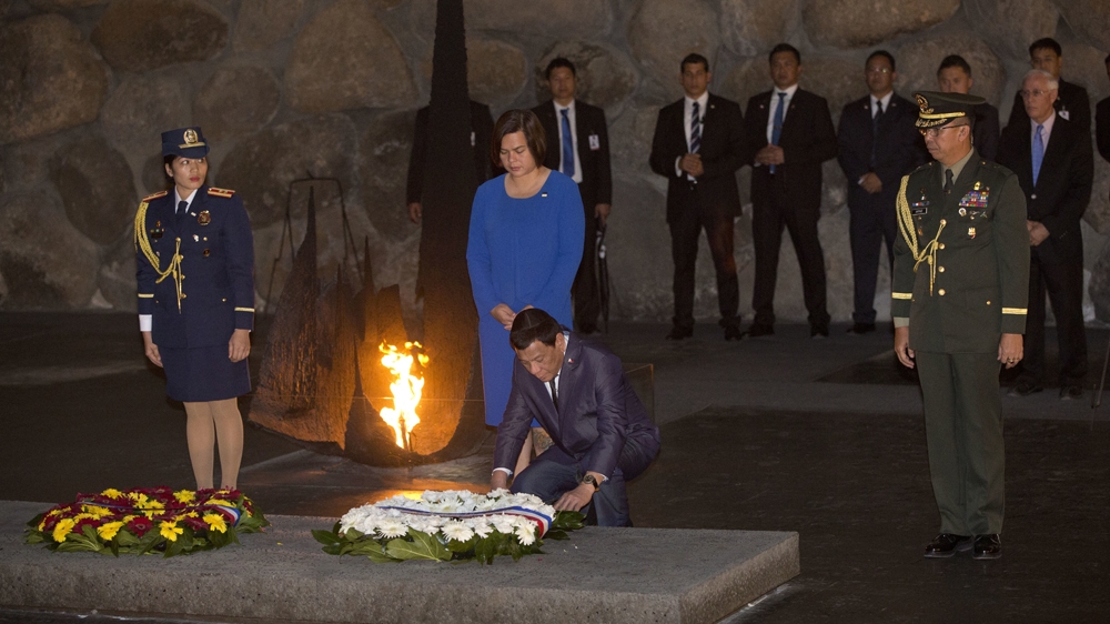 Duterte and his daughter Sara attended a ceremony at Israel's Holocaust Memorial [AP]