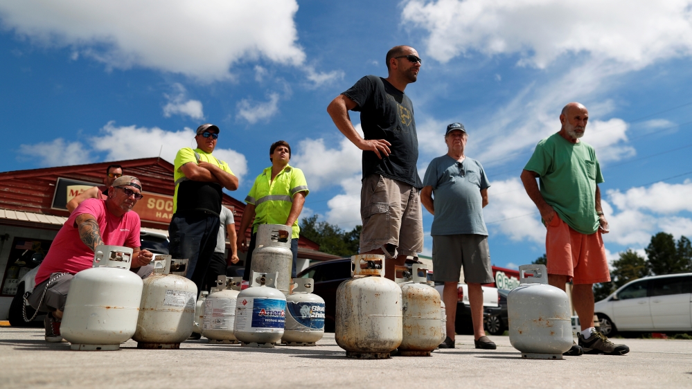 Customers line up to buy propane at Socastee Hardware store, ahead of the arrival of Hurricane Florence in Myrtle Beach