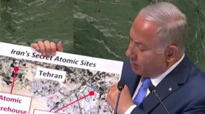 Netanyahu at the UN General Assembly on Thursday [Al Jazeera]