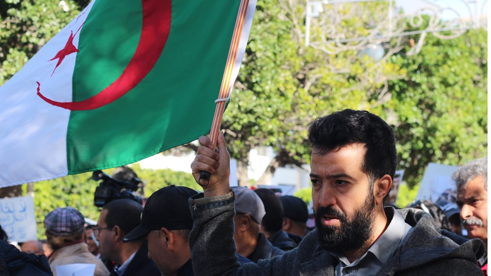 Flags of several Arab countries could be seen at the protest in Tunis [Asma Ajroudi/Al Jazeera]