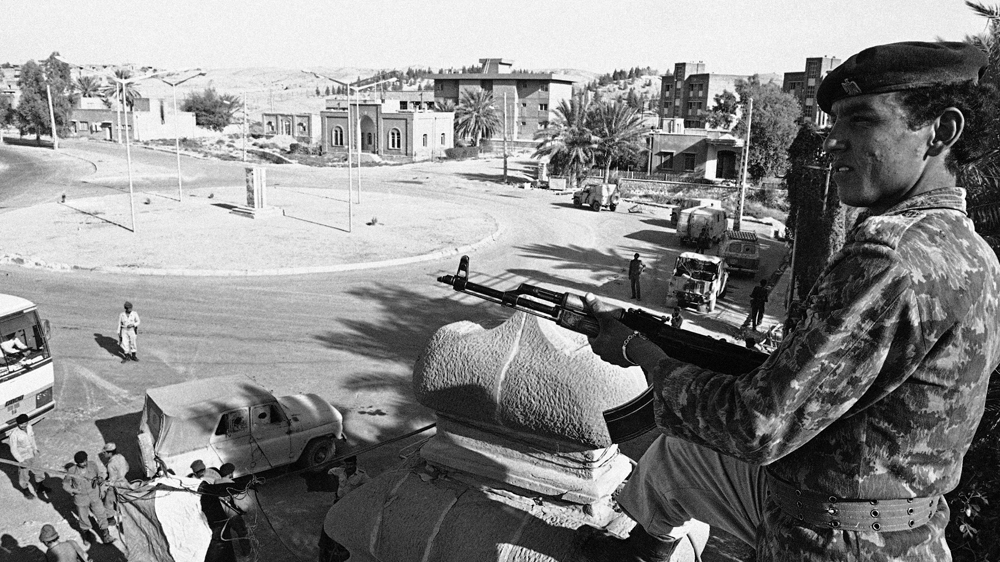 An Iraqi soldier on guard in the Iranian village of Khosrawi in October 1980 [File: AP]
