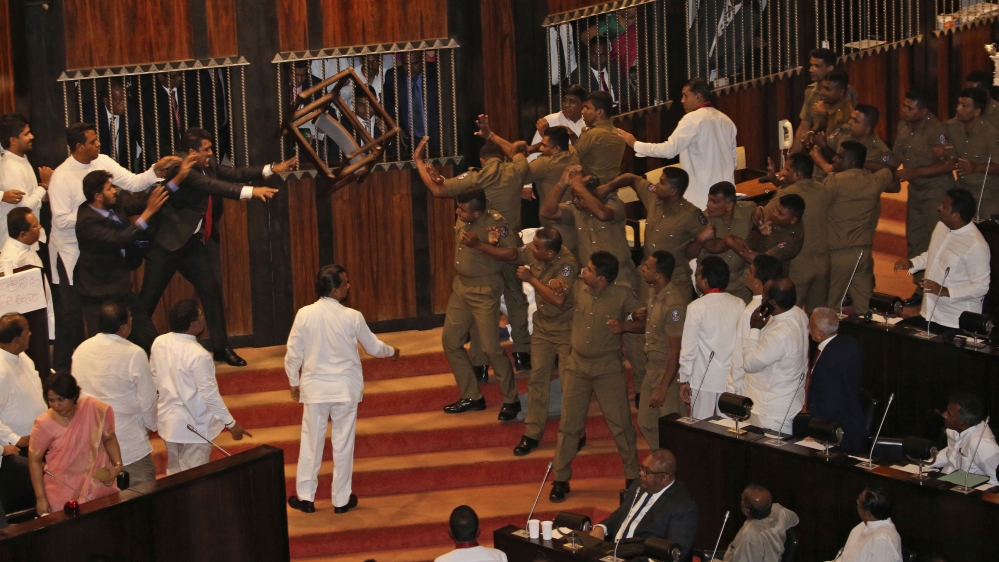 Sri Lanka parliament chair brawl
