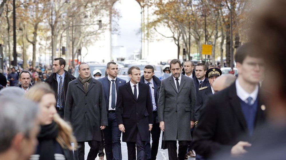 French President Emmanuel Macron visited the Arc de Triomphe after it was damaged during the December 1 riots [AFP]