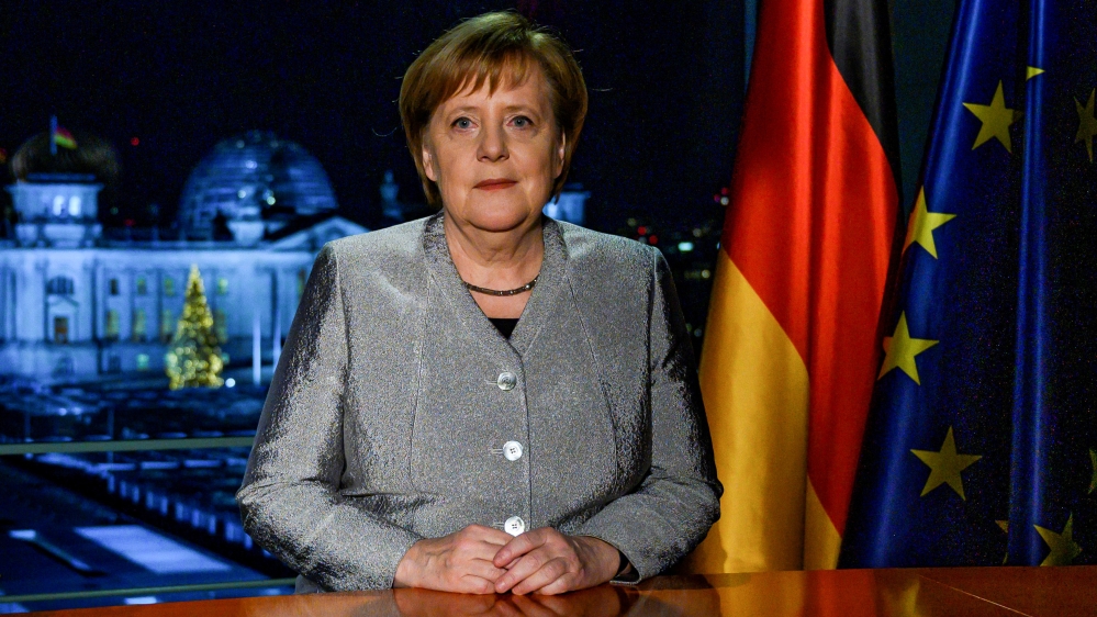 German Chancellor Angela Merkel poses for a photograph after the recording of her annual New Year''s speech at the Chancellery in Berlin, Germany December 30, 2018. John Macdougall/Pool via REUTERS