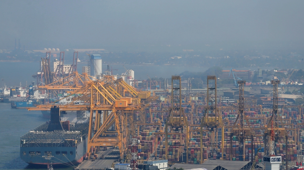 A general view of the main port is seen in Colombo
