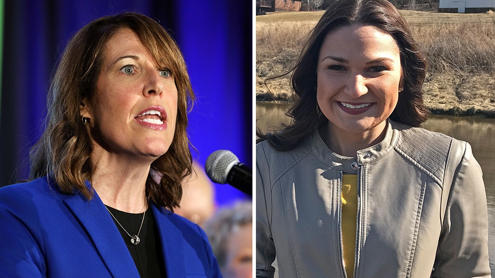 Democrats Cindy Axne and Abby Finkenauer [File: Scott Morgan/Tem Reid/Reuters]