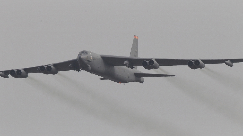 US Air Force B-52 bomber flies over Osan Air Base in Pyeongtaek, South Korea.