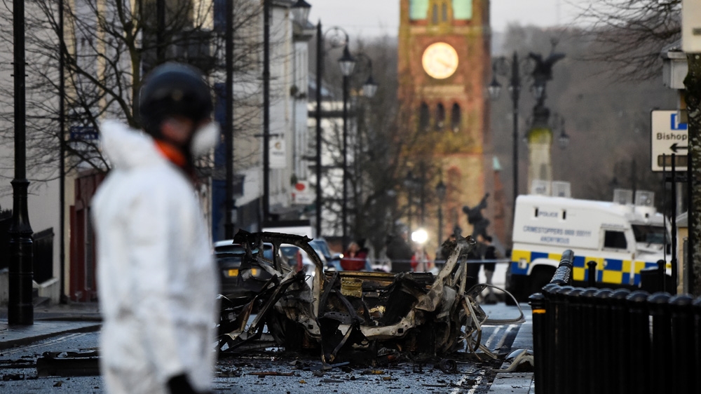 The scene of a suspected car bomb is seen in Londonderry, Northern Ireland, January 20, 2019 [File: Clodagh Kilcoyne/Reuters]