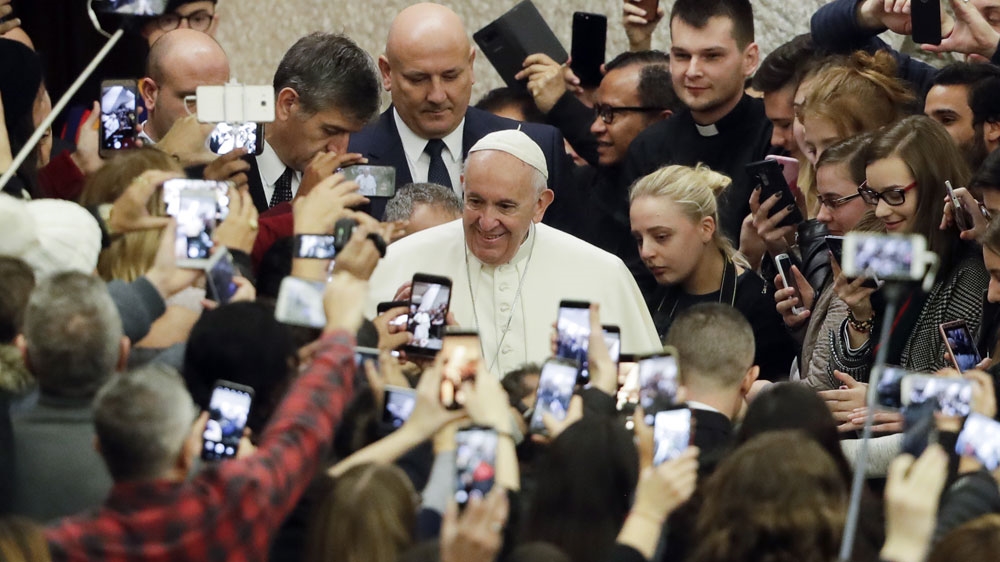 Pope Francis arrives for his weekly general audience, in the Pope Paul VI hall, at the Vatican, Wednesday, Jan. 30, 2019. (AP Photo/Andrew Medichini)