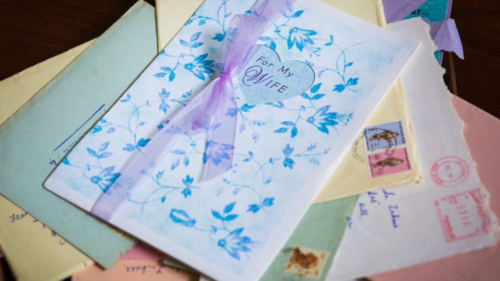 Sample of letters exchanged in the 1990s between an Indian expariate worker in the United Arab Emirates and his wife in Kerala, at a time when phone communication was not yet accessible to all [Sebastian Castelier/Al Jazeera]