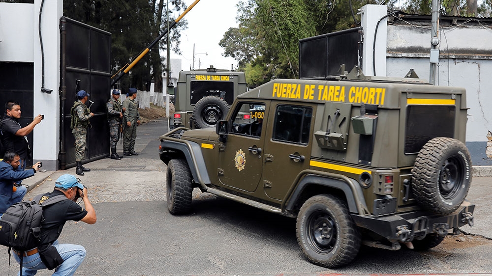 A convoy of J8 Jeeps, military vehicles donated by the US government, is seen arriving at the Guatemalan Air Force base in Guatemala City on March 15 [File: Luis Echeverria/Reuters]
