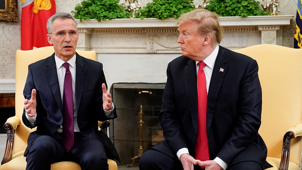 NATO Secretary General Jens Stoltenberg speaks while meeting with Donald Trump in the Oval Office at the White House [Joshua Roberts/Reuters]