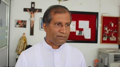 
Father Jude Joseph Joy Mariaratnam has been leading Sunday mass at St Anthony’s for five years and was halfway through the Easter service when a suicide bomber detonated his device [Kate Mayberry/Al Jazeera]
