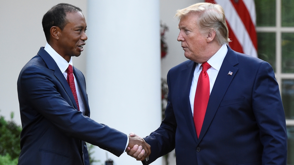 Golfer Tiger Woods is awarded the Presidential Medal of Freedom at the White House in Washington
