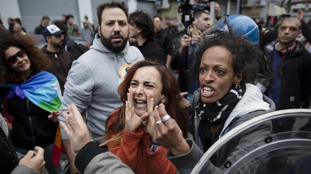Anti-fascist groups mounted a counter-protest in Casal Bruciato and were separated from far-right demonstrators by the police [Christian Minelli/NurPhoto/Getty Images]
