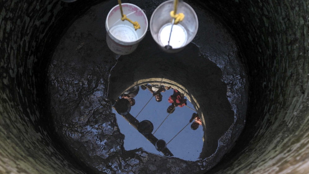 A well running dry in Padal village of the district of Samba, some 45 km from Jammu, India