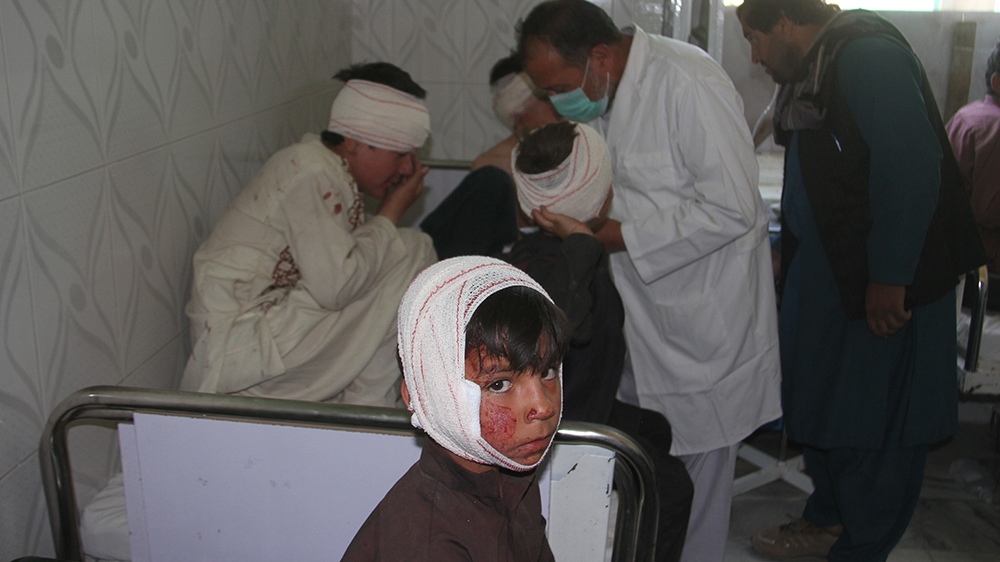 Injured victims of the suicide bomb blast, receive medical treatment at a hospital in Ghazni, Afghanistan, 07 July 2019. At least 12 people have been killed and another 80 were injured on 07 July, in