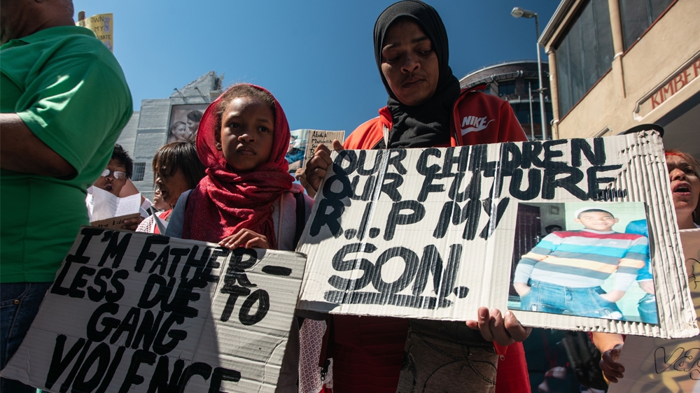 An anti-gang march in Cape Town city centre in October 2018.[Shaun Swingler/Al Jazeera]