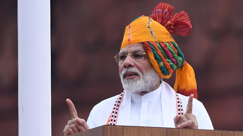 India''s Prime Minister Narendra Modi delivers a speech to the nation during a ceremony to celebrate country''s 73rd Independence Day, which marks the of the end of British colonial rule, at the Red For