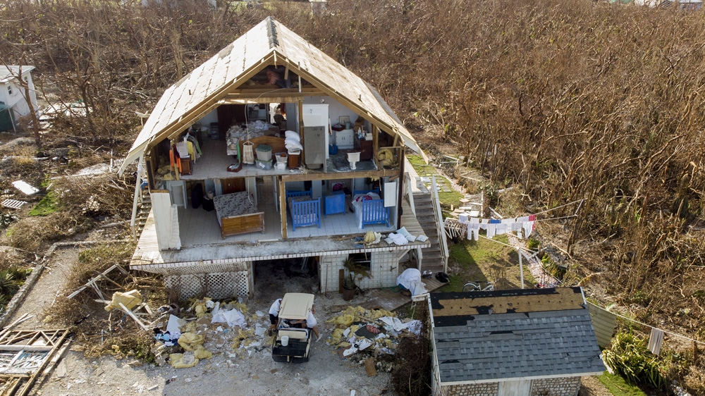 A home damaged after hurricane Dorian devastated Elbow Key Island in the Bahamas
